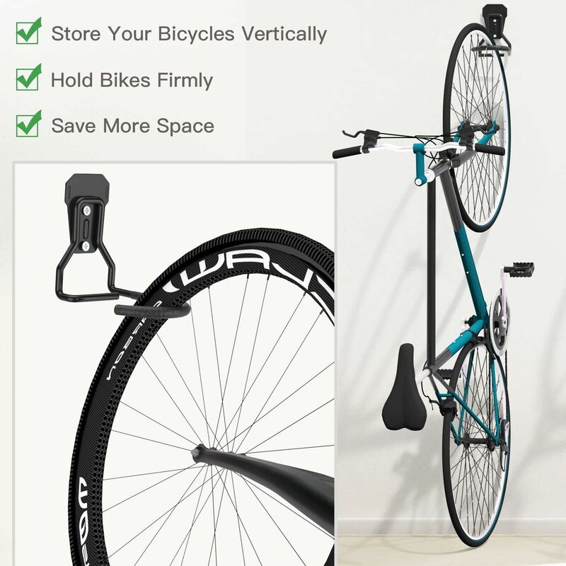 4 Pack Bike Hooks, Iron Hanger Holders, Heavy Duty L-Shaped Storage Wall Mount, Practical Vertical Bicycle V1188-MS-227-1845