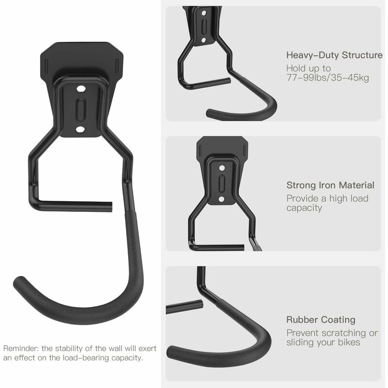 4 Pack Bike Hooks, Iron Hanger Holders, Heavy Duty L-Shaped Storage Wall Mount, Practical Vertical Bicycle V1188-MS-227-1845