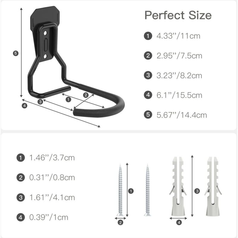 4 Pack Bike Hooks, Iron Hanger Holders, Heavy Duty L-Shaped Storage Wall Mount, Practical Vertical Bicycle V1188-MS-227-1845