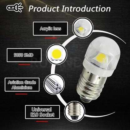 4 pcs 3V 0.2W E10 LED Bulb 5050 1Smd White 3000K LED Replacement Bulb Upgrade For Headlights Flashlights V1188-MS-227-1849