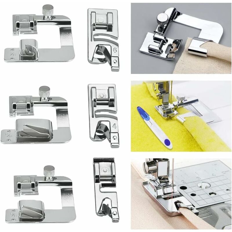 6 pcs Sewing Machine Presser Foot Hemmer Foot Sewing 4/8 6/8/8In ROlled Hem Foot 3/4/6Mm Foot V1188-MS-227-1857