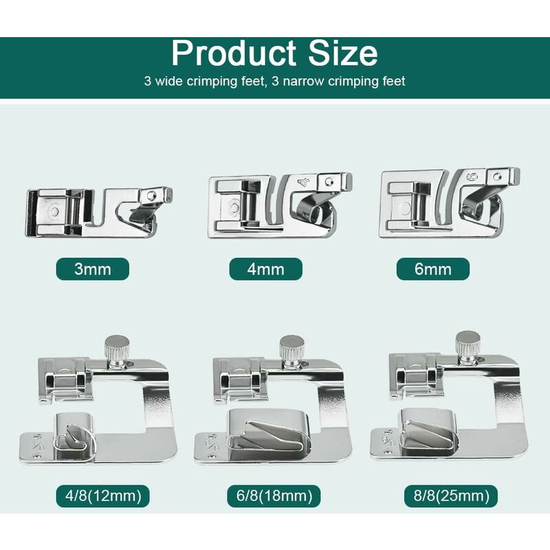 6 pcs Sewing Machine Presser Foot Hemmer Foot Sewing 4/8 6/8/8In ROlled Hem Foot 3/4/6Mm Foot V1188-MS-227-1857