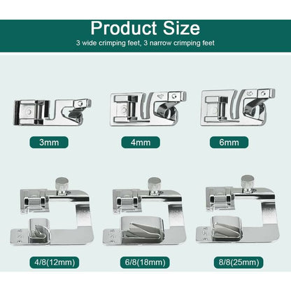 6 pcs Sewing Machine Presser Foot Hemmer Foot Sewing 4/8 6/8/8In ROlled Hem Foot 3/4/6Mm Foot V1188-MS-227-1857