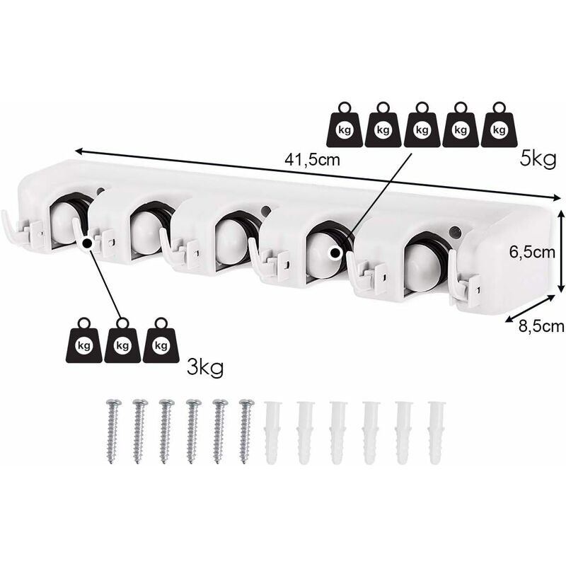 Wall Mounted Broom Holder With 5 Slots And 6 Hooks/Wall Mounted Broom Holder For Bathroom, Kitchen Or Garage V1188-MS-227-1863