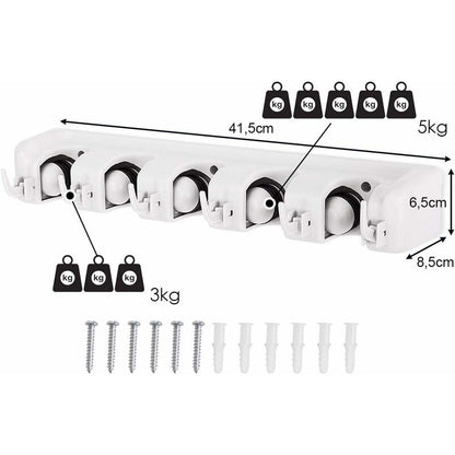 Wall Mounted Broom Holder With 5 Slots And 6 Hooks/Wall Mounted Broom Holder For Bathroom, Kitchen Or Garage V1188-MS-227-1863