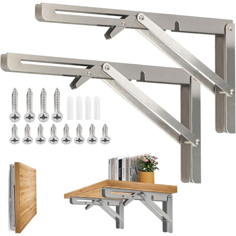 400Mm Folding Wall Shelf, 304 Stainless Steel Folding Bracket For Workbench, Folding Bracket Support, Wall V1188-MS-227-1876