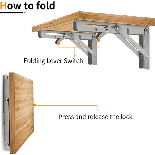 400Mm Folding Wall Shelf, 304 Stainless Steel Folding Bracket For Workbench, Folding Bracket Support, Wall V1188-MS-227-1876