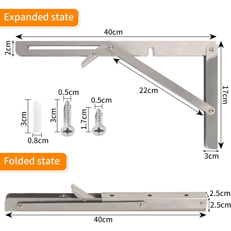 400Mm Folding Wall Shelf, 304 Stainless Steel Folding Bracket For Workbench, Folding Bracket Support, Wall V1188-MS-227-1876
