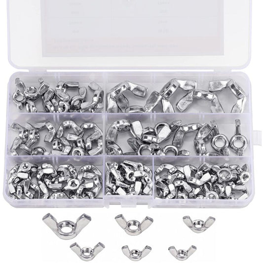 Wing Nut Assortment (100 Pieces) - Sizes M3, M4, M5, M6, M8 And M10 - 304 Stainless Steel Fastener Screws - V1188-MS-227-1878