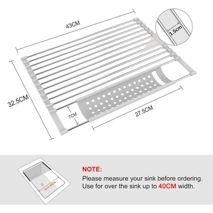 Stainless Steel Kitchen Dish Drainer Rack Foldable And Removable Stainless Steel ROller Drying Rack For Sink V1188-MS-227-1905