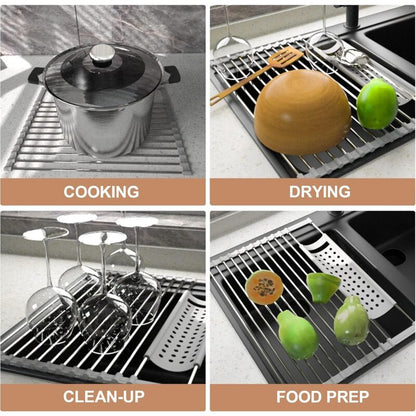 Stainless Steel Kitchen Dish Drainer Rack Foldable And Removable Stainless Steel ROller Drying Rack For Sink V1188-MS-227-1905