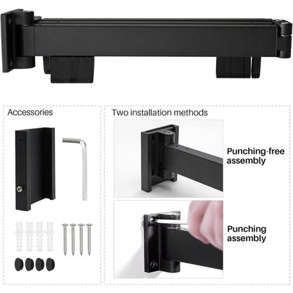3 Tier Extendable Wall Mounted Clothes Drying Rack For Balcony And Bathroom Black Foldable Wall Mounted V1188-MS-227-1920