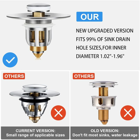 Pop-Up Sink Plug, Universal Pop Up Sink Plug With Anti-Clogging Filter, Anti-Odor Hair Filter For 26-42Mm V1188-MS-227-1928