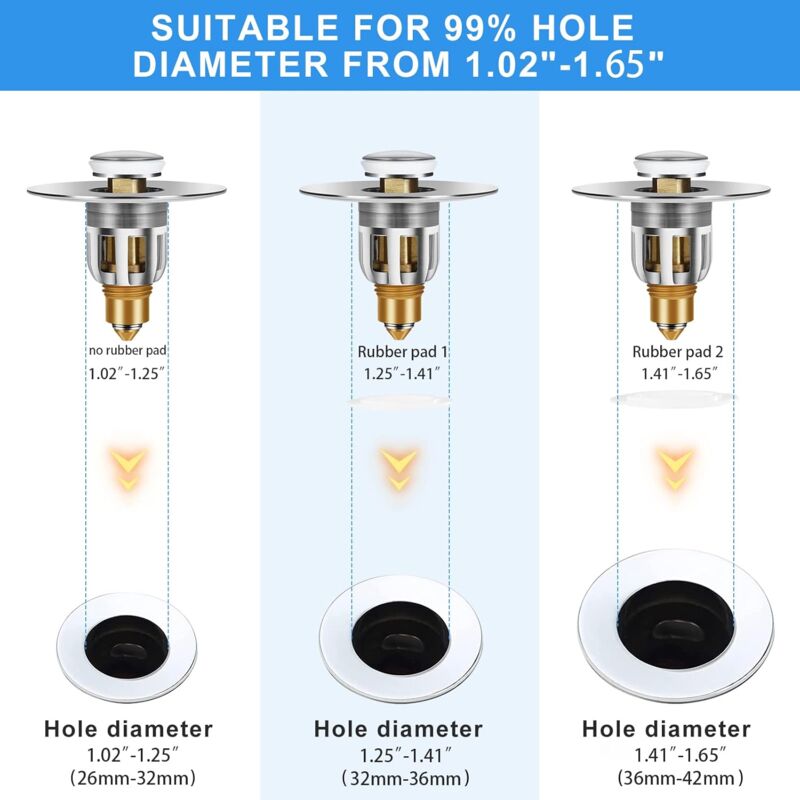 Pop-Up Sink Plug, Universal Pop Up Sink Plug With Anti-Clogging Filter, Anti-Odor Hair Filter For 26-42Mm V1188-MS-227-1928