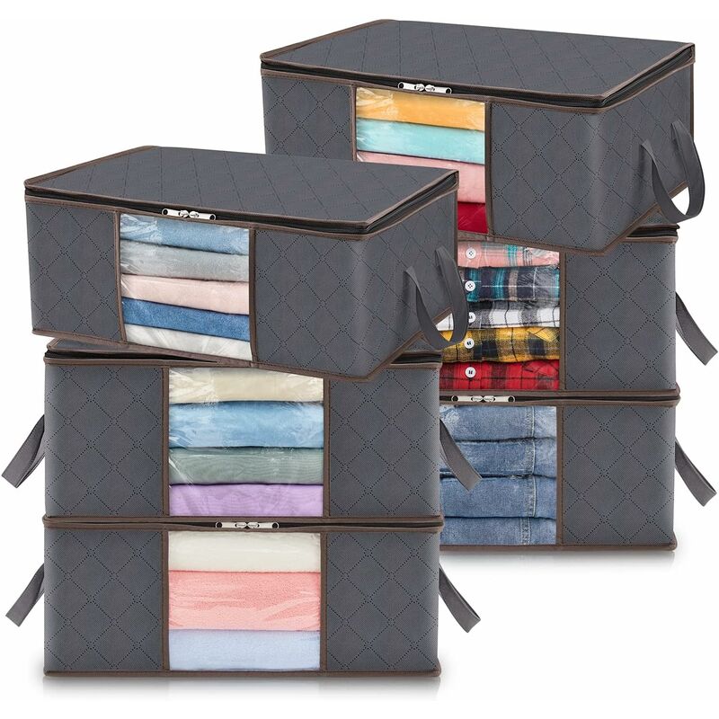 6 Pack 35L Clothes Storage Bag, Foldable Underbed Storage Box, Quilt Storage Cover Closet Organizer, Clear V1188-MS-227-1935