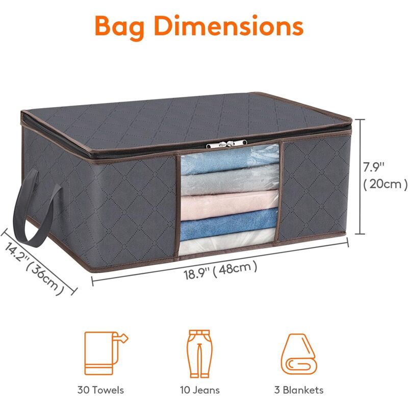 6 Pack 35L Clothes Storage Bag, Foldable Underbed Storage Box, Quilt Storage Cover Closet Organizer, Clear V1188-MS-227-1935