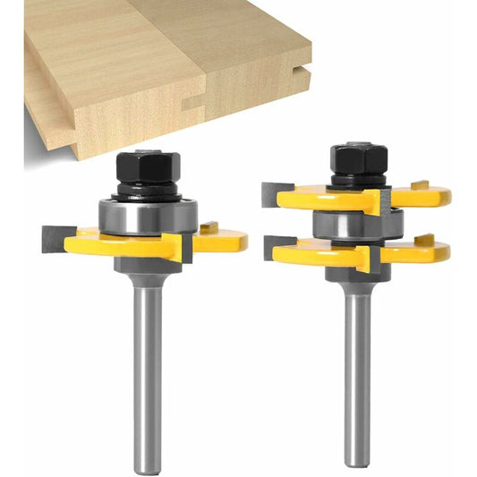 6Mm Shank Matched Tongue And Groove ROuter Bit Set 3 Teeth T Shape Wood Cutter Cutting Woodworking Tool (6Mm) V1188-MS-227-1942
