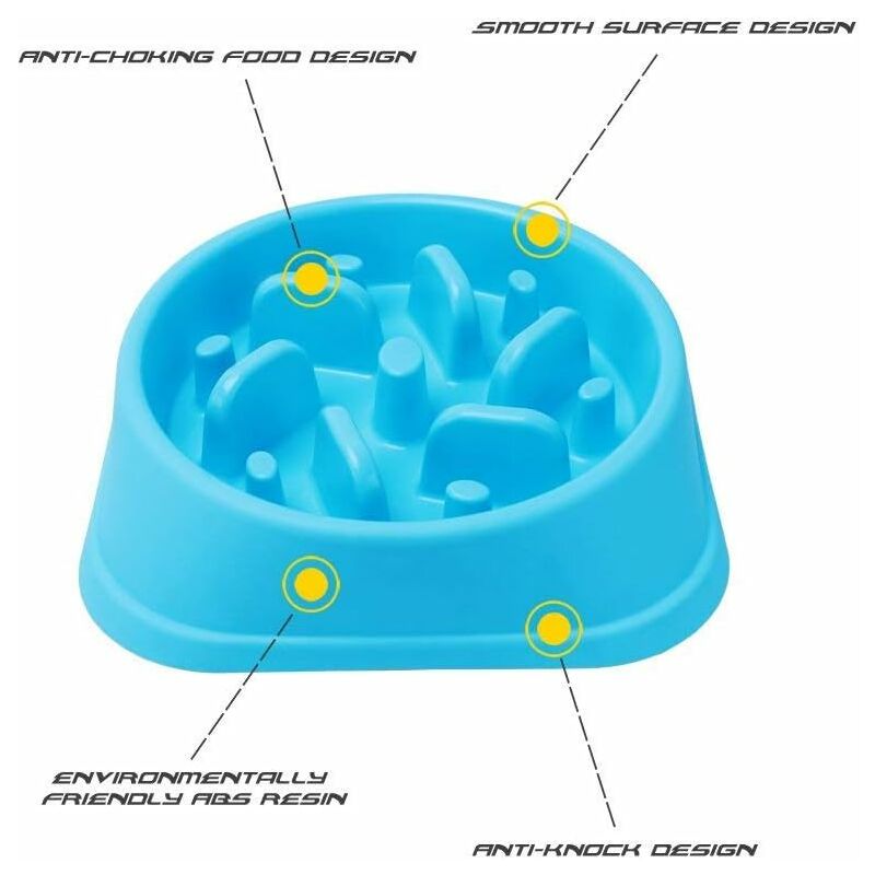 Slow Feeder Dog Bowl, Interactive Slow Feeder For Pets, Durable Square Non-Slip Pet Drinking Water Bowl Blue V1188-MS-227-1943