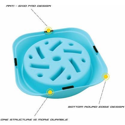 Slow Feeder Dog Bowl, Interactive Slow Feeder For Pets, Durable Square Non-Slip Pet Drinking Water Bowl Blue V1188-MS-227-1943