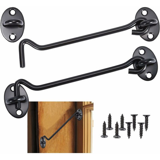 Cabin Hook 2 Pieces Door Hook Lock, Black Stainless Steel Door Hook Lock, With Mounting Screws, For Window, V1188-MS-227-1958