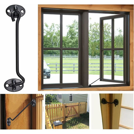 Cabin Hook 2 Pieces Door Hook Lock, Black Stainless Steel Door Hook Lock, With Mounting Screws, For Window, V1188-MS-227-1958