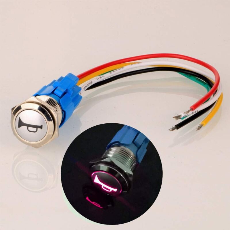 12V-24V/5A 16Mm Pre-Wired Momentary Horn Push Button Switch Waterproof Metal Button With Red LED V1188-MS-227-1961