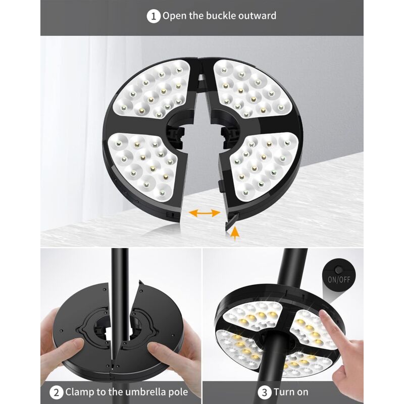 48 LED Rechargeable Umbrella Light, With 3 Lighting Modes 72 Hours Adjustable Cordless Light For Garden Patio V1188-MS-227-1968