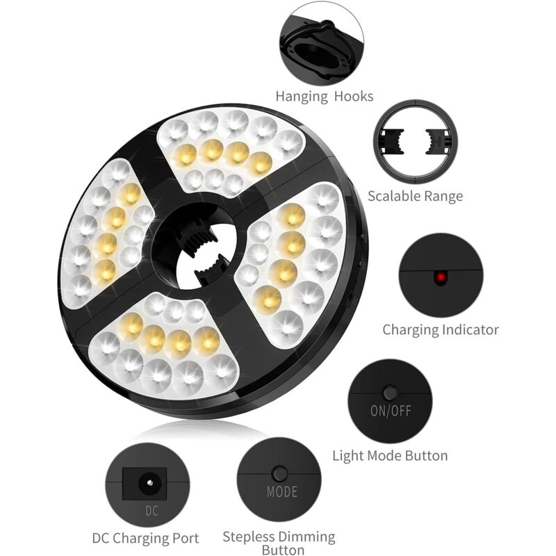 48 LED Rechargeable Umbrella Light, With 3 Lighting Modes 72 Hours Adjustable Cordless Light For Garden Patio V1188-MS-227-1968