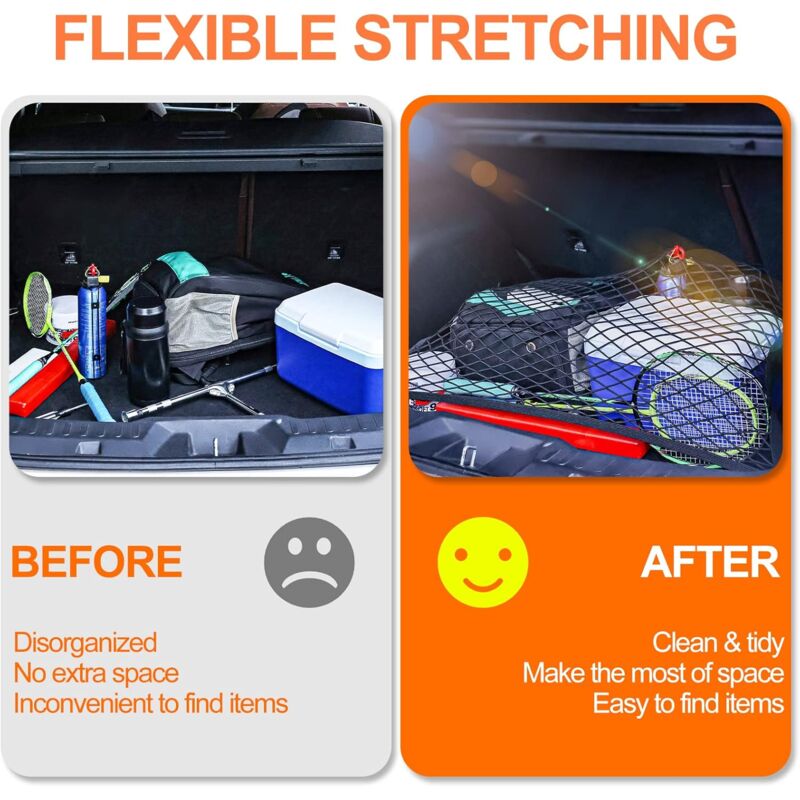 Car Trunk Storage Net Size 8060Cm Luggage Storage Net Storage Net With 6 Carabiners 4 Hooks Elastic V1188-MS-227-1977