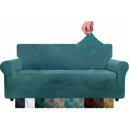 Velvet Sofa Cover 3 Seater Thick Stretch Sofa Slipcovers (3 Seater, Peacock Blue) V1188-MS-227-1998