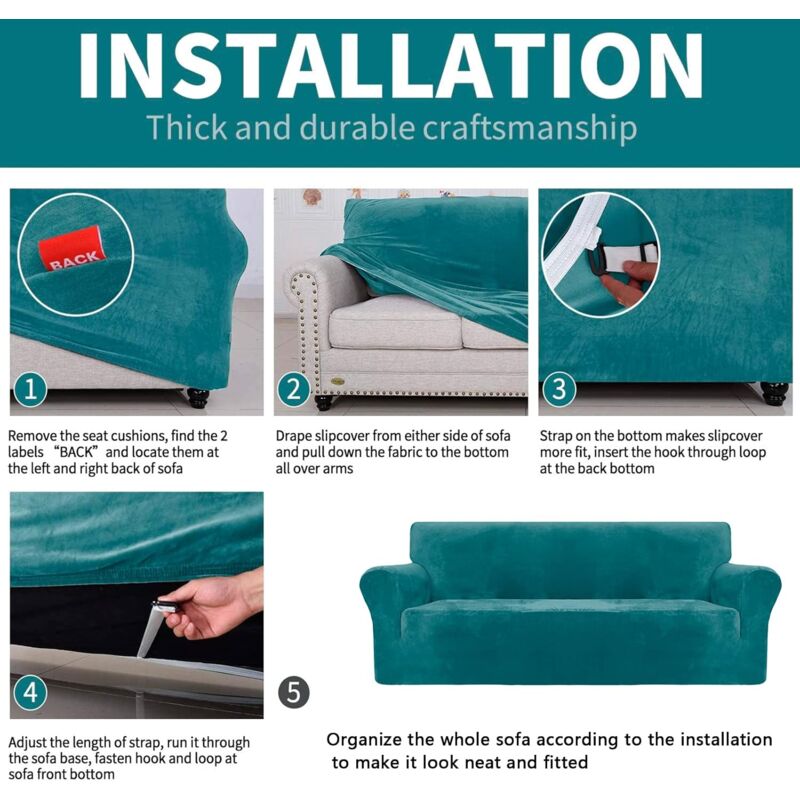 Velvet Sofa Cover 3 Seater Thick Stretch Sofa Slipcovers (3 Seater, Peacock Blue) V1188-MS-227-1998