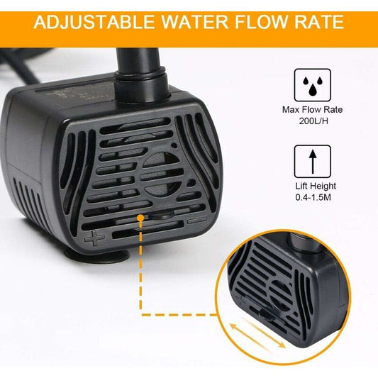 Submersible Water Pump, Aquarium Pump Adjustable 200L/H 3W Ultra-Quiet Catit Usb Pump For Pond Fish Tank V1188-MS-227-1999