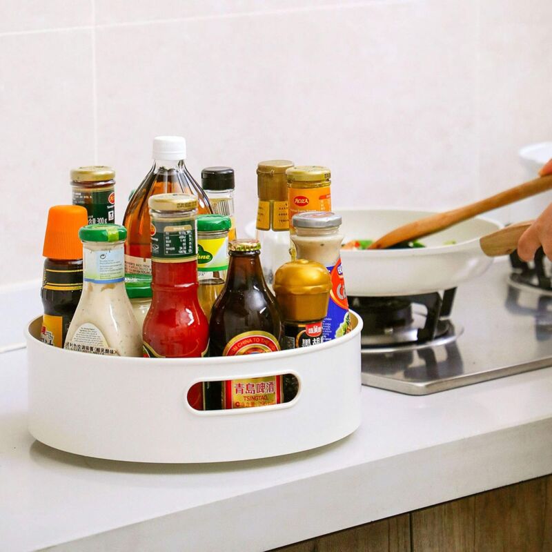 Spice Rack 30Cm Kitchen Cupboard Storage Plastic Lazy Susan, Spice Rack Spice Holder Spice Storage White V1188-MS-227-2000