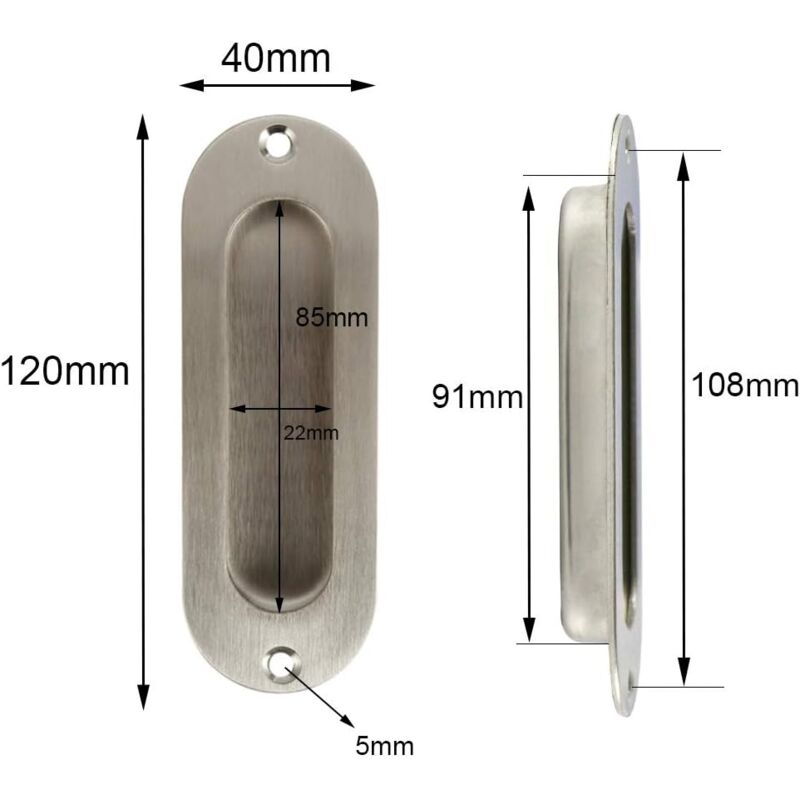Flush Door Handle 2 Pieces Brushed Stainless Steel Flush Handle Sliding Door Handle Cupboard Door Handle With V1188-MS-227-2002