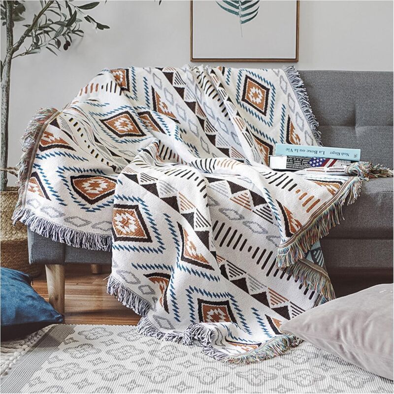 Sofa Blanket With Tassel, Couch Throws, Knitted Blanket, Aztec Ethnic Style Blanket, For Home, Office, V1188-MS-227-2006