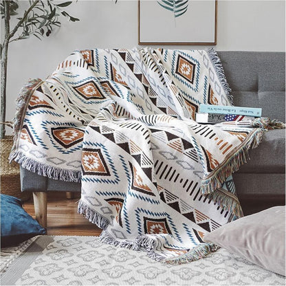 Sofa Blanket With Tassel, Couch Throws, Knitted Blanket, Aztec Ethnic Style Blanket, For Home, Office, V1188-MS-227-2006