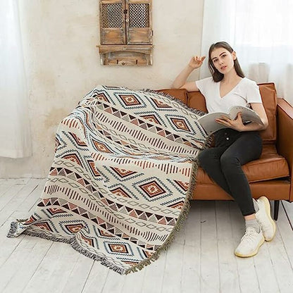 Sofa Blanket With Tassel, Couch Throws, Knitted Blanket, Aztec Ethnic Style Blanket, For Home, Office, V1188-MS-227-2006