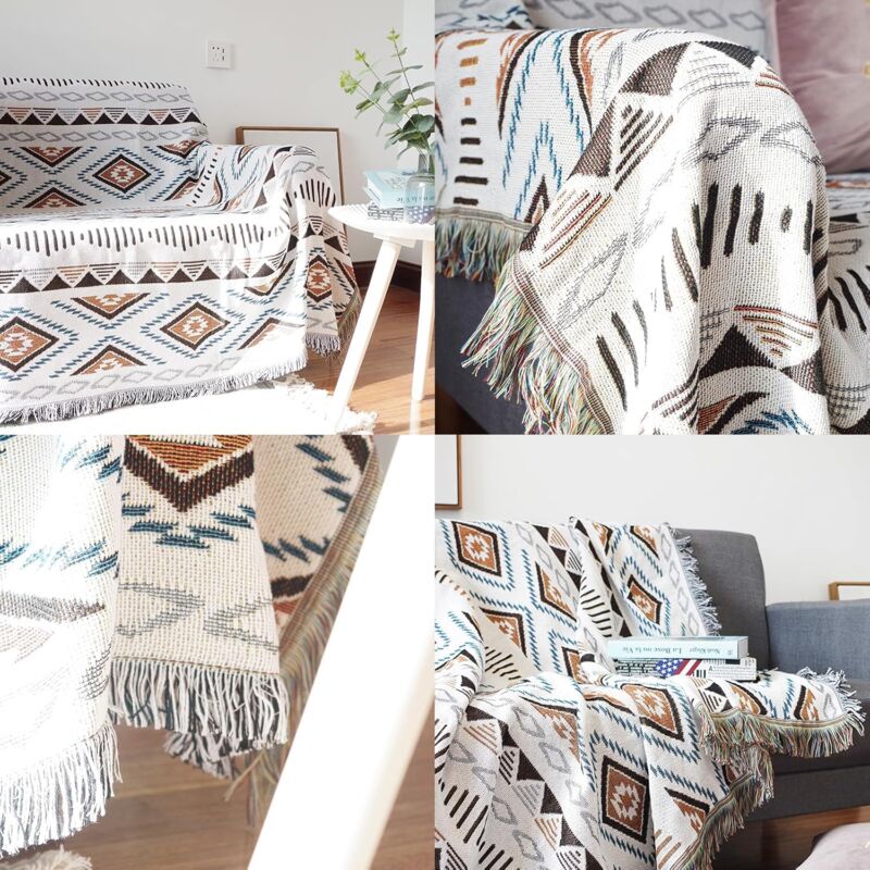 Sofa Blanket With Tassel, Couch Throws, Knitted Blanket, Aztec Ethnic Style Blanket, For Home, Office, V1188-MS-227-2006