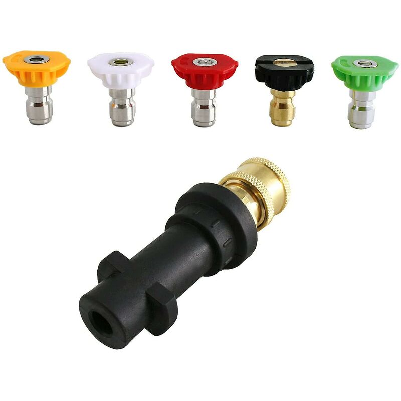 Pressure Washer Adapter, To 1/4" Quick Connect For Karcher K2-K7, With 5 Pressure Washer Nozzle Tips, V1188-MS-227-2008