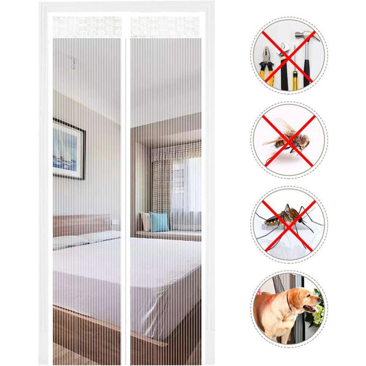 Magnetic Screen Door Automatic Closing Insect Screen Door Curtain With Magnets No Drilling (120X220Cm, White) V1188-MS-227-2013