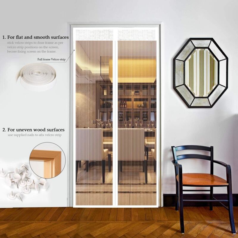 Magnetic Screen Door Automatic Closing Insect Screen Door Curtain With Magnets No Drilling (120X220Cm, White) V1188-MS-227-2013