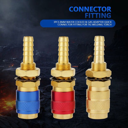 Quick Connector, 3 pcs 8Mm Water Cooled Welding Connector Gas Adapter For Tig Welding Torch V1188-MS-227-2016
