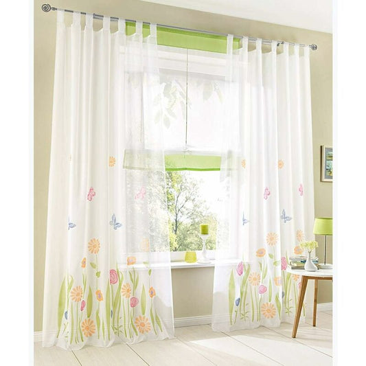 2 pcs Set Sheer Curtains With Tab Top - Floral Printed Voile Curtain - Window Treatment For Bedroom, Living V1188-MS-227-2023