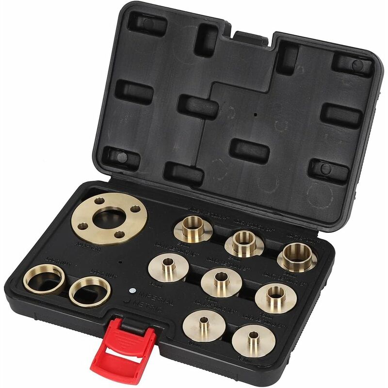 ROuter Guide Kit, 11 Pieces Imperial Size Brass ROuter Template Guide Kit, With Lock Nut Adapter With Case V1188-MS-227-2025