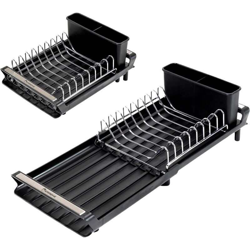 Expandable Kitchen Dish Drainer, Sink Drainer With Pouring Spout, Cutlery Holder, Plastic Foldable Drainer, V1188-MS-227-2029