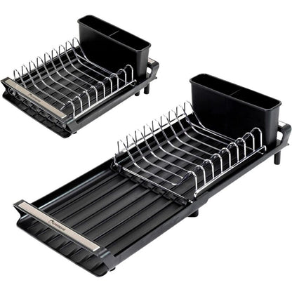 Expandable Kitchen Dish Drainer, Sink Drainer With Pouring Spout, Cutlery Holder, Plastic Foldable Drainer, V1188-MS-227-2029