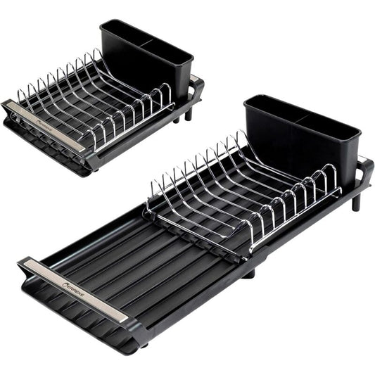 Expandable Kitchen Dish Drainer, Sink Drainer With Pouring Spout, Cutlery Holder, Plastic Foldable Drainer, V1188-MS-227-2029