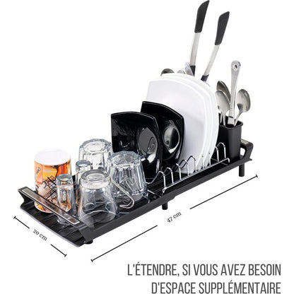 Expandable Kitchen Dish Drainer, Sink Drainer With Pouring Spout, Cutlery Holder, Plastic Foldable Drainer, V1188-MS-227-2029