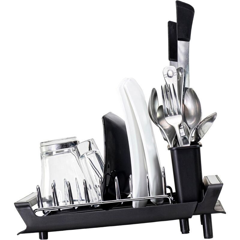 Expandable Kitchen Dish Drainer, Sink Drainer With Pouring Spout, Cutlery Holder, Plastic Foldable Drainer, V1188-MS-227-2029