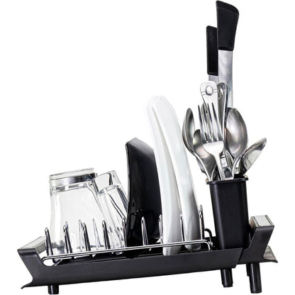 Expandable Kitchen Dish Drainer, Sink Drainer With Pouring Spout, Cutlery Holder, Plastic Foldable Drainer, V1188-MS-227-2029